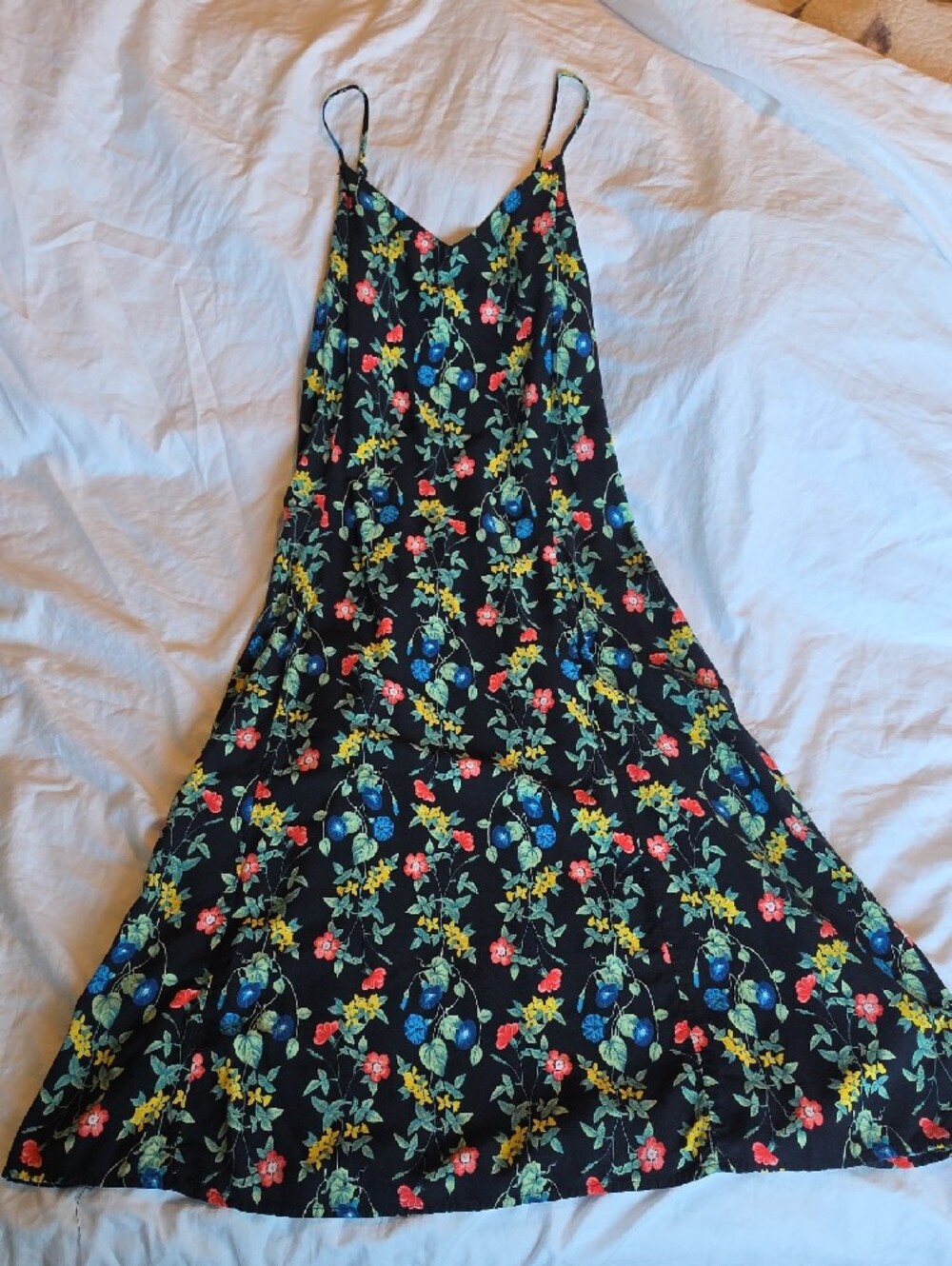 Old Navy Black Floral Slip Dress with Blue and Red Accents